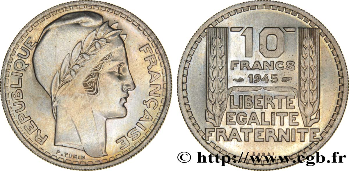 Essai de 10 francs Turin, grosse tête, rameaux longs 1945 Paris F.361/1 fST64 