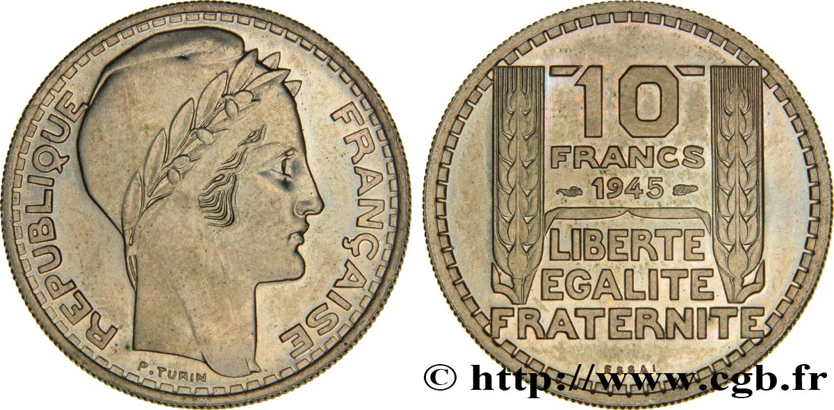 Essai de 10 francs Turin, grosse tête, rameaux longs 1945 Paris F.361/1 EBC58 