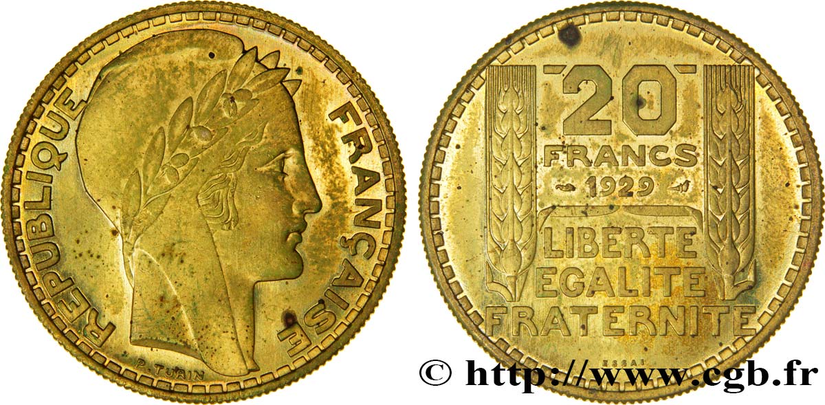 Essai de 20 francs Turin en bronze-aluminium 1929 Paris GEM.199 5 SPL63 