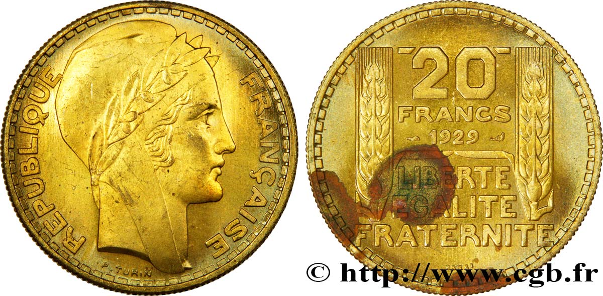 Essai de 20 francs Turin en bronze-aluminium 1929 Paris GEM.199 5 MS 