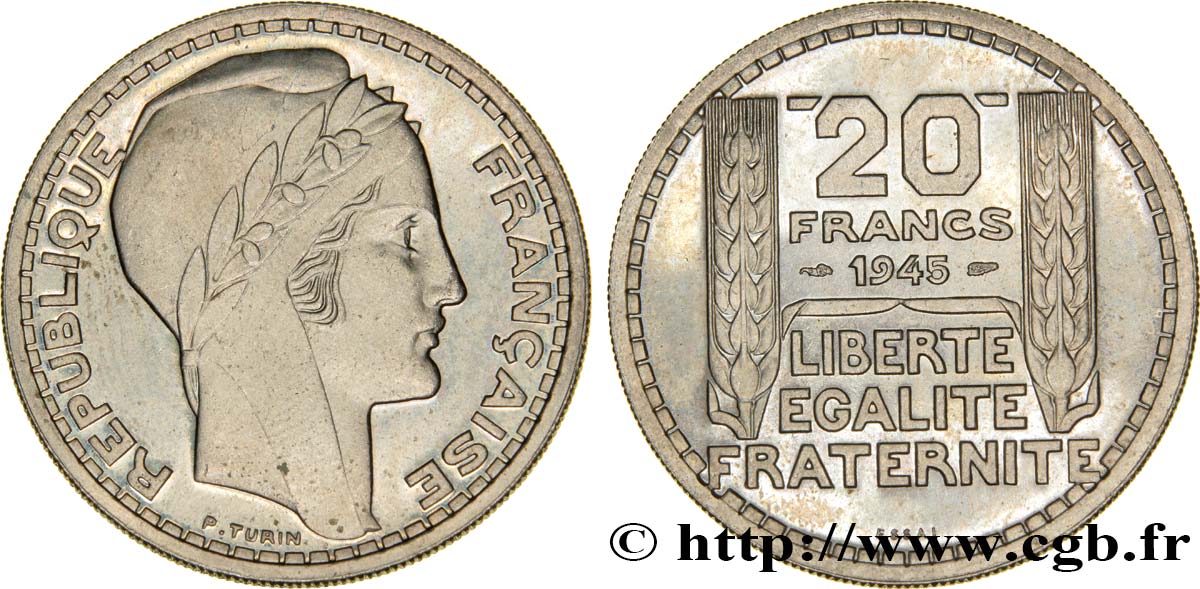 Essai de 20 francs Turin en cupro-nickel 1945 Paris Maz.2745  SPL64 