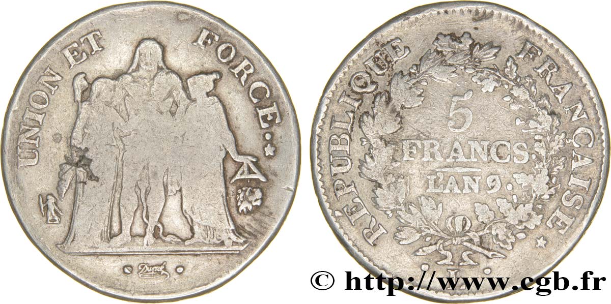 5 francs Union et Force, Union serré, avec glands intérieurs et gland extérieur 1801 Bayonne F.288/163 BC28 