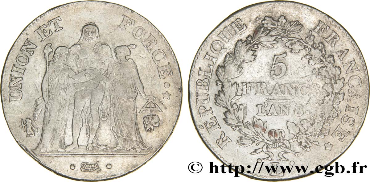 5 francs Union et Force, Union serré, avec glands intérieurs et gland extérieur 1800 Bayonne F.288/142 BC30 