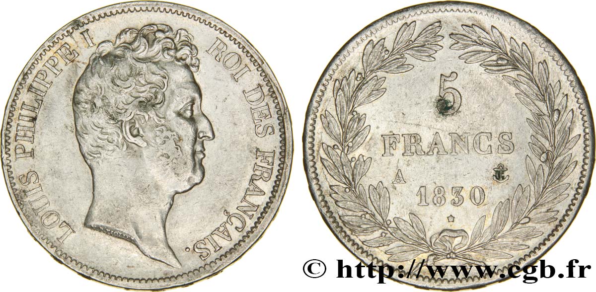 5 francs type Tiolier avec le I, tranche en relief 1830 Paris F.316/1 XF45 