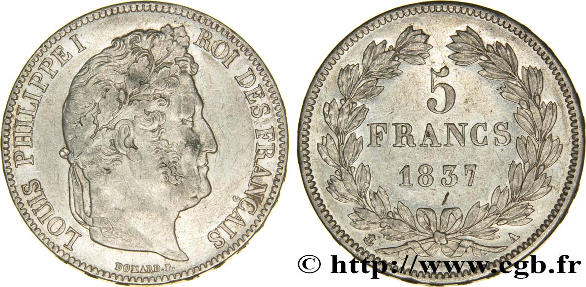 5 francs IIe type Domard 1837 Paris F.324/61 XF48 