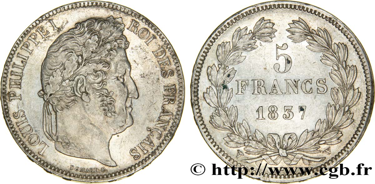 5 francs IIe type Domard 1837 Lille F.324/67 TTB53 