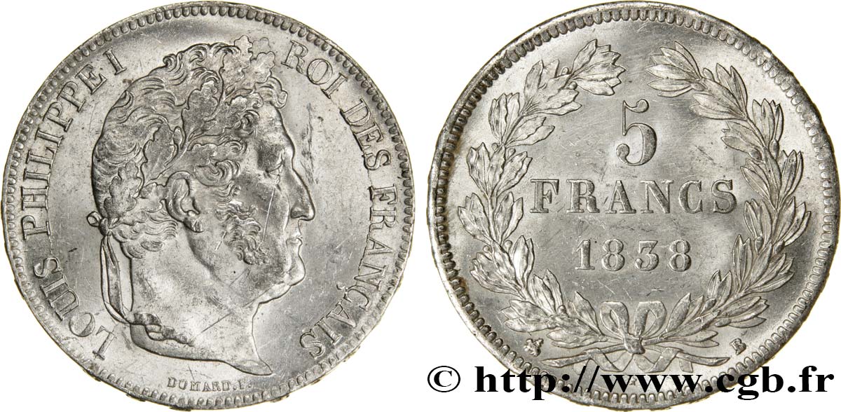 5 francs IIe type Domard 1838 Rouen F.324/69 MS60 