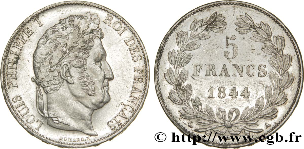 5 francs IIIe type Domard 1844 Paris F.325/1 AU53 