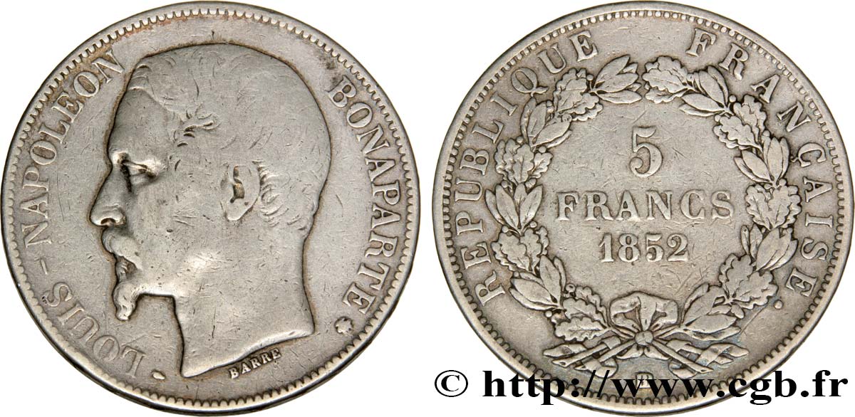 5 francs Louis-Napoléon 1852 Strasbourg F.329/3 S20 