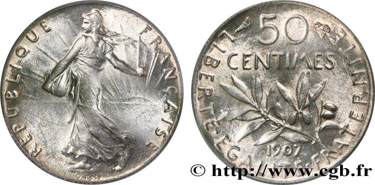 50 centimes Semeuse 1907  F.190/14 MS64 PCGS