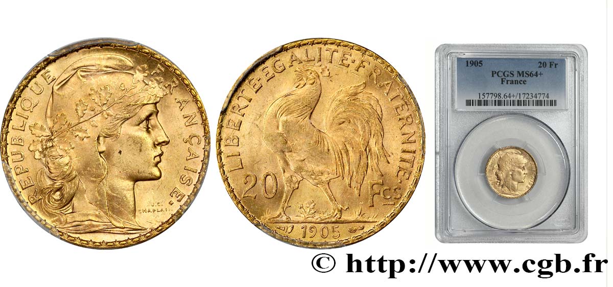 20 francs or Coq, Dieu protège la France 1905 Paris F.534/10 SC63 