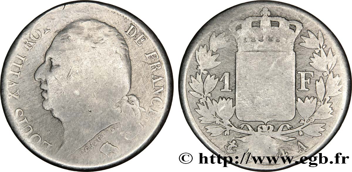1 franc Louis XVIII 1824 Paris F.206/56 B10 