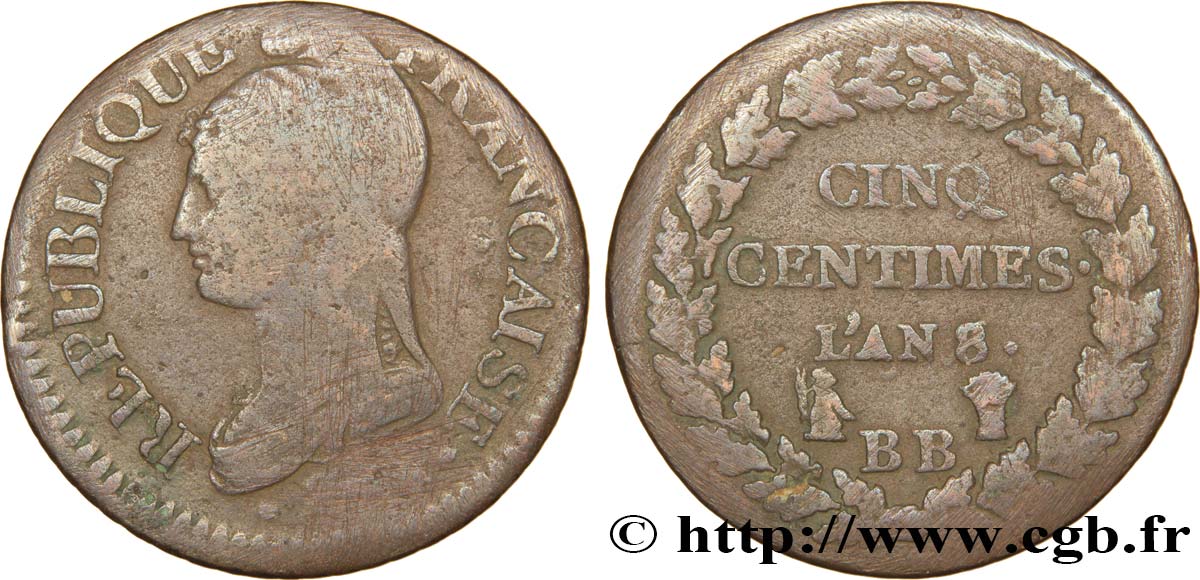 Cinq centimes Dupré, grand module 1800 Strasbourg F.115/118 BC20 
