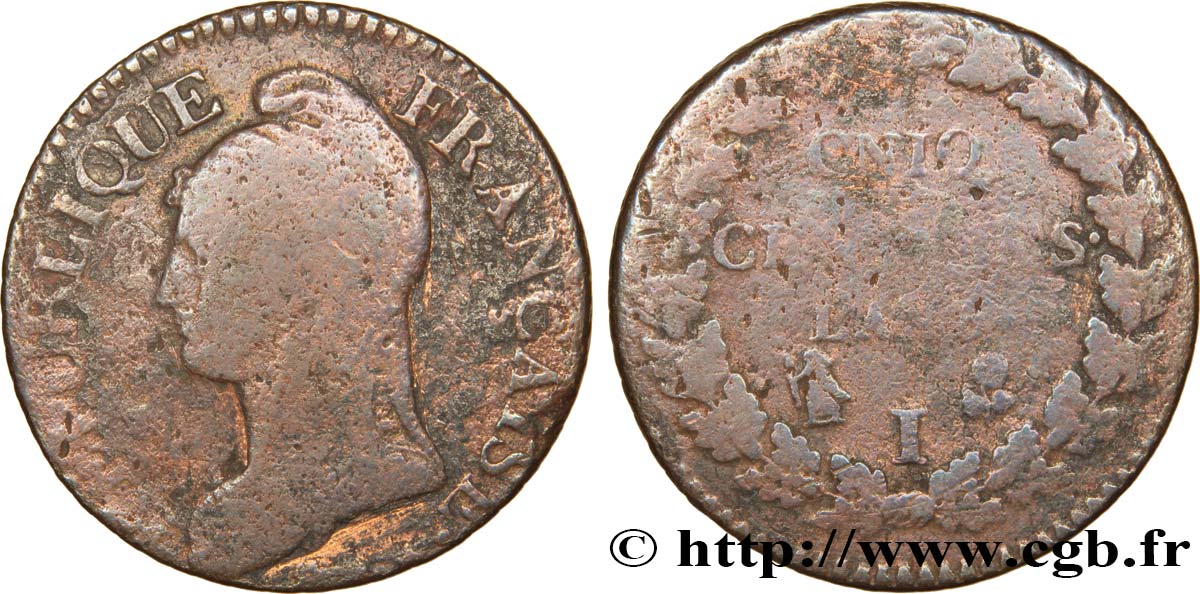 Cinq centimes Dupré, grand module, CNIQ 1797 Limoges F.115/25 B8 