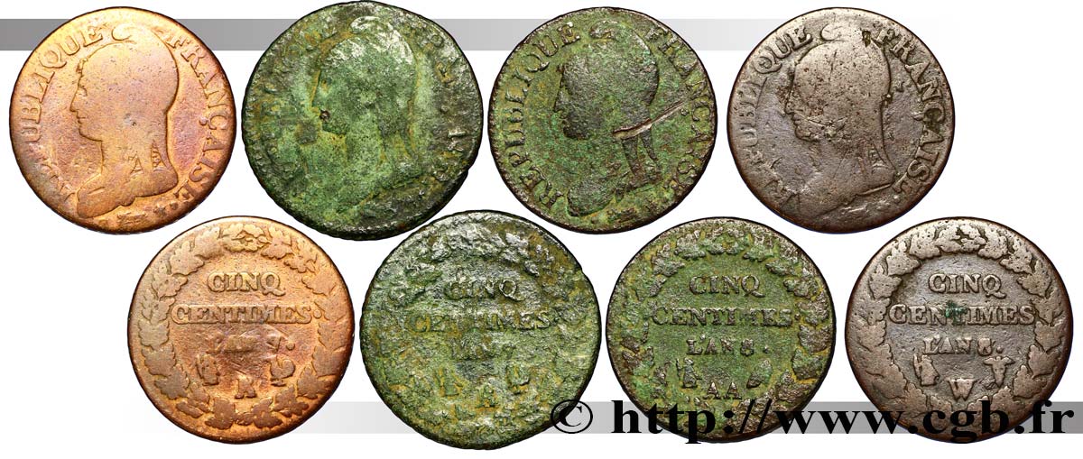 Lot de quatre pièces de Cinq centimes Dupré, grand module (F.115) n.d. n.l. F.115/- RC/BC 