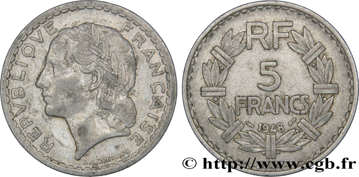 5 francs Lavrillier, aluminium 1948  F.339/14 XF40 