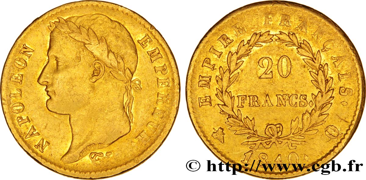 20 francs or Napoléon, tête laurée, Empire français 1810 Perpignan F.516/13 BB45 