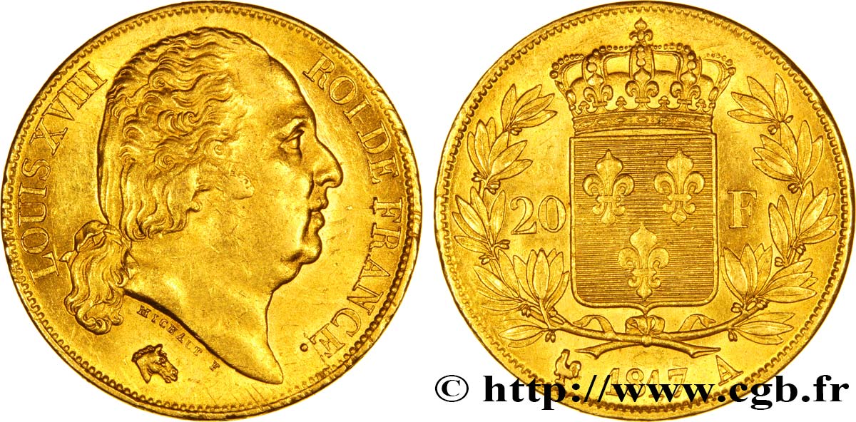 20 francs or Louis XVIII, tête nue 1817 Paris F.519/5 EBC60 