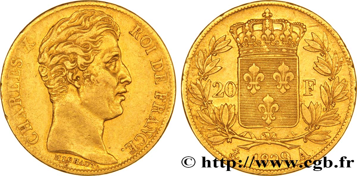 20 francs or Charles X 1829 Paris F.520/10 MBC45 