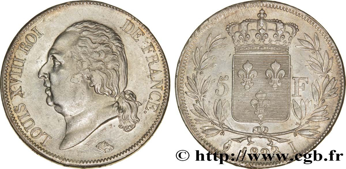 5 francs Louis XVIII, tête nue 1823 Limoges F.309/81 TTB53 