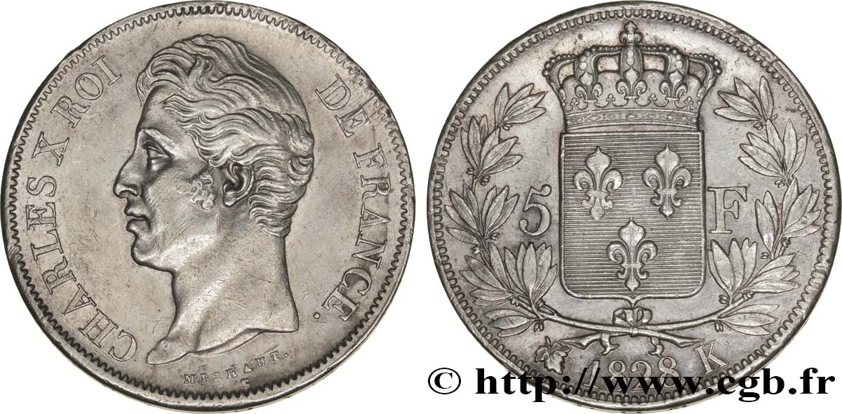 5 francs Charles X, 2e type 1828 Bordeaux F.311/20 AU54 