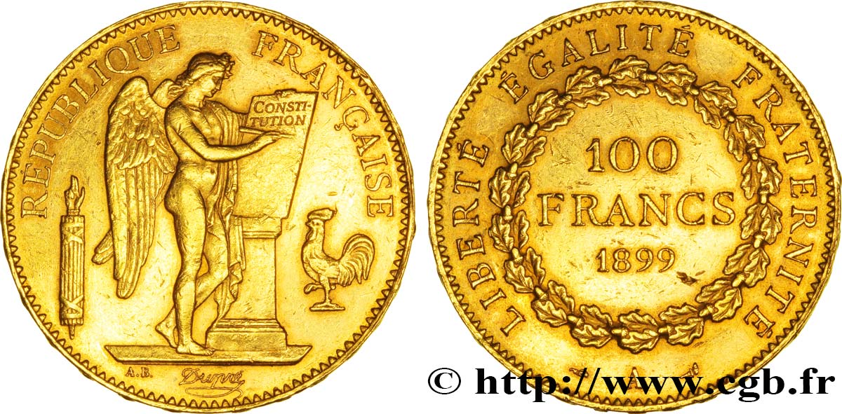 100 francs or Génie, tranche inscrite en relief Dieu protège la France 1899 Paris F.552/12 XF45 