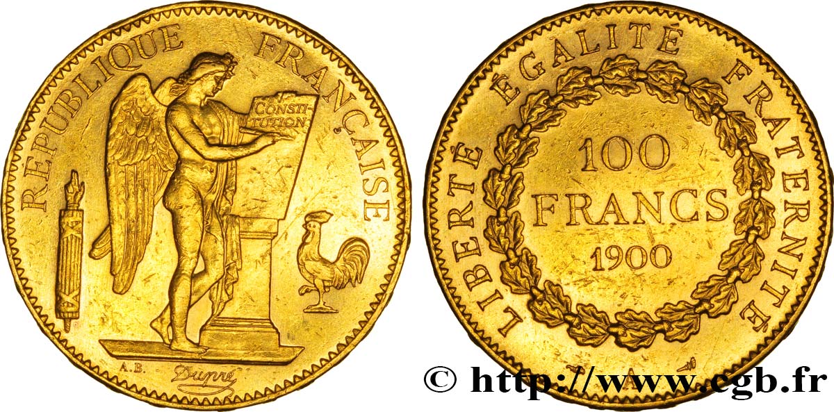 100 francs or Génie, tranche inscrite en relief Dieu protège la France 1900 Paris F.552/13 TTB45 