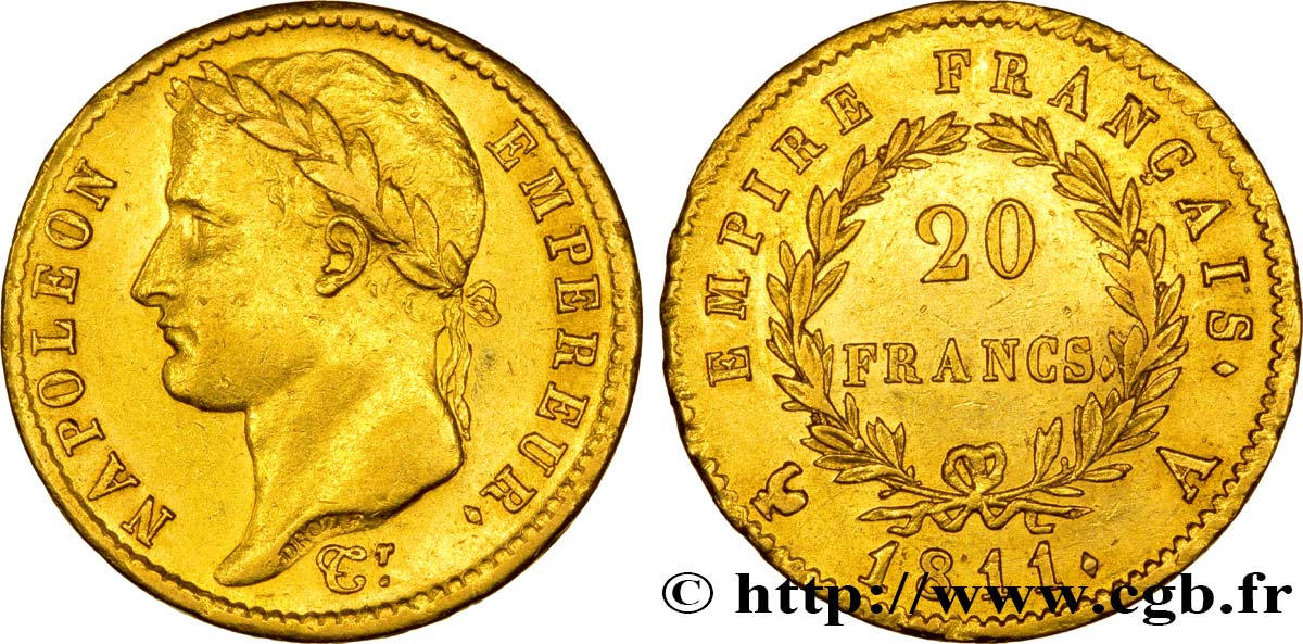 20 francs or Napoléon tête laurée, Empire français 1811 Paris F.516/16 MBC50 