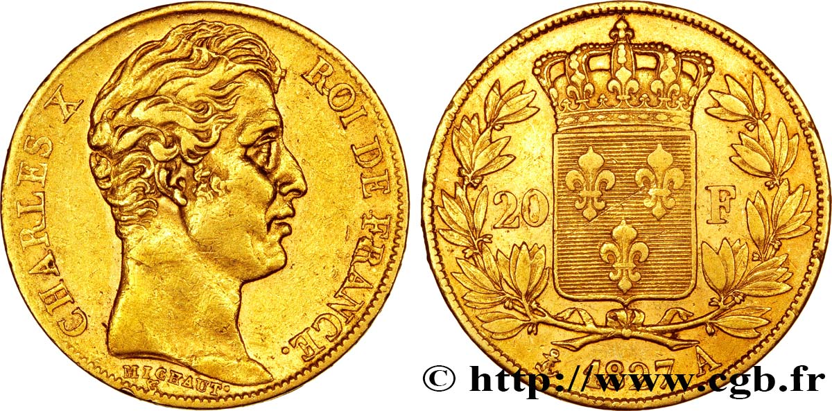 20 francs or Charles X 1827 Paris F.520/6 TTB45 