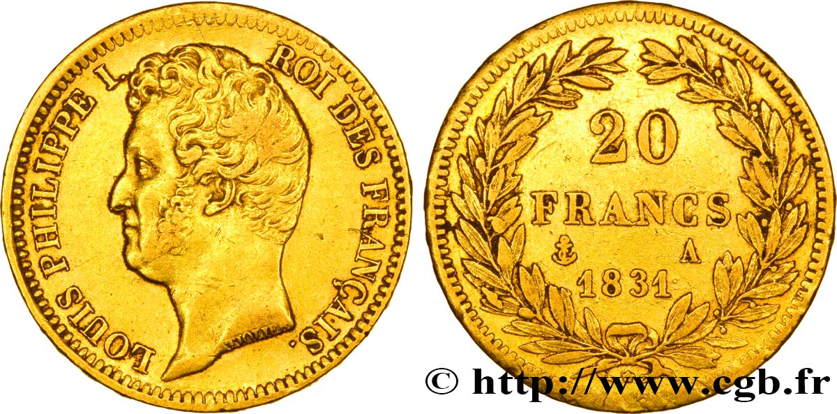 20 francs or Louis-Philippe, Tiolier, tranche inscrite en relief 1831 Paris F.525/2 SS45 
