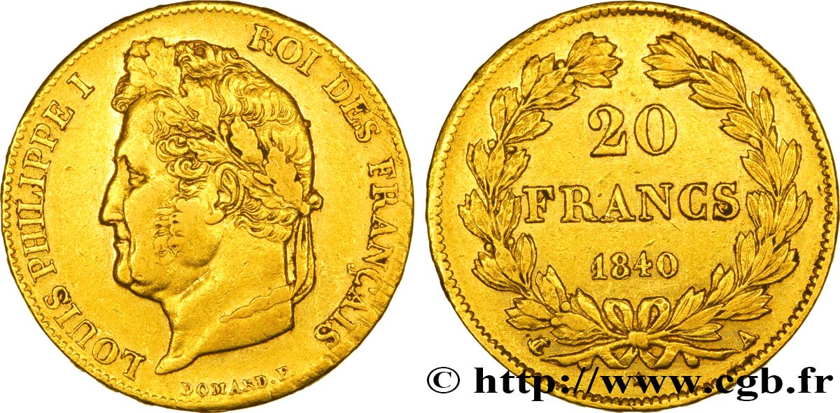 20 francs or Louis-Philippe, Domard 1840 Paris F.527/22 MBC45 