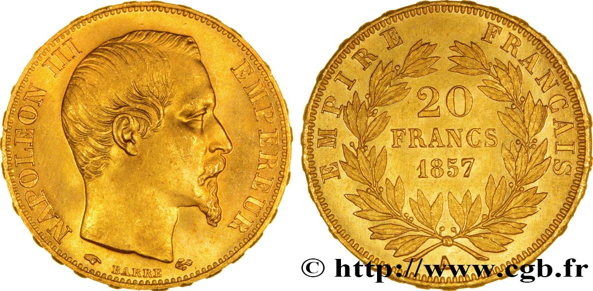 20 francs or Napoléon III, tête nue 1857 Paris F.531/12 ST66 