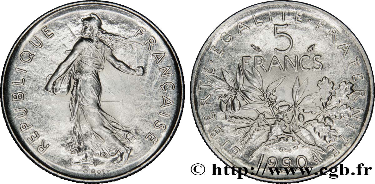 5 francs Semeuse, nickel 1990 Pessac F.341/22 fST63 