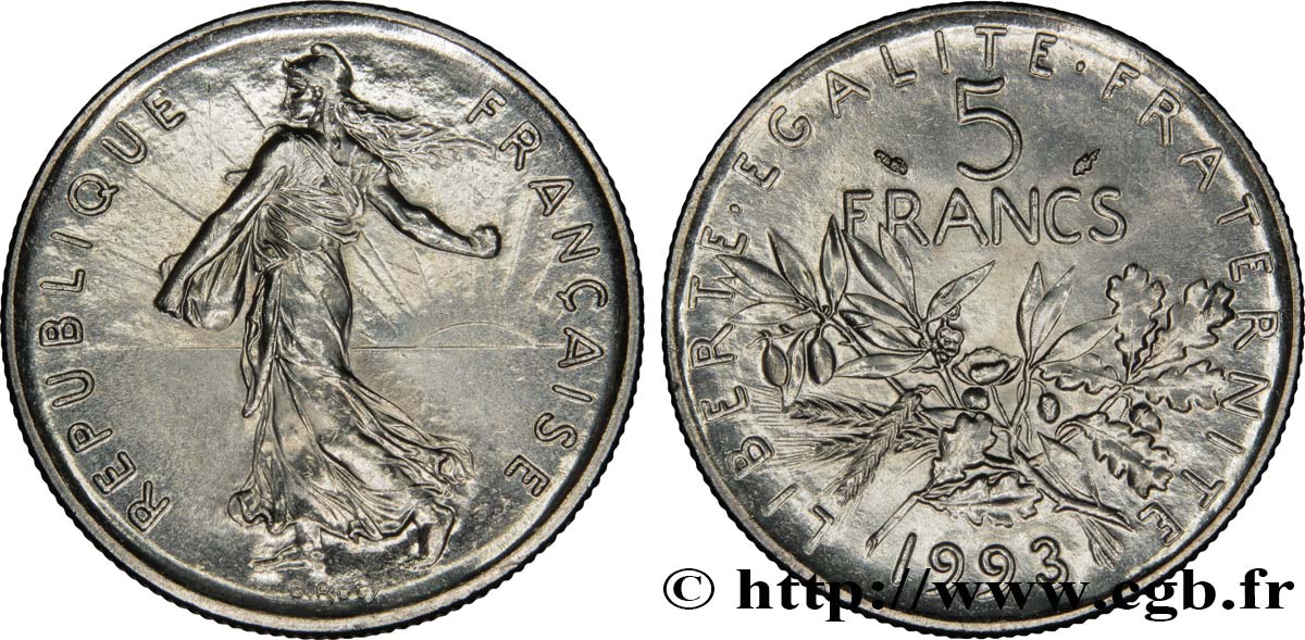 5 francs Semeuse, nickel 1993 Pessac F.341/27 MS63 