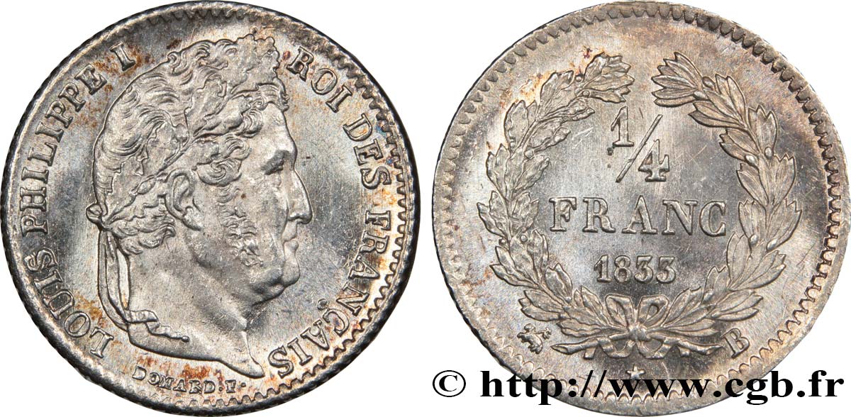 1/4 franc Louis-Philippe 1833 Rouen F.166/31 VZ62 