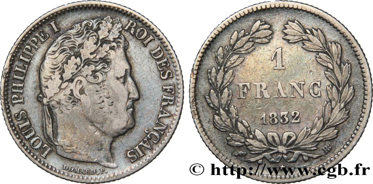 1 franc Louis-Philippe, couronne de chêne 1832 Strasbourg F.210/3 BC25 