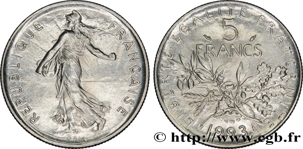 5 francs Semeuse, nickel 1993 Pessac F.341/27 VZ60 