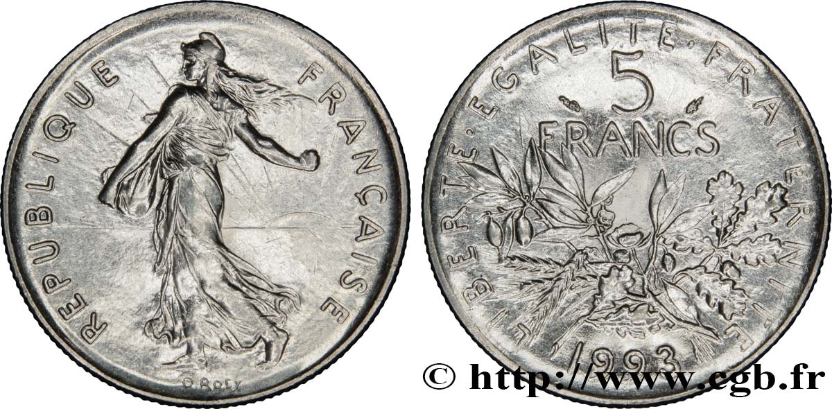 5 francs Semeuse, nickel 1993 Pessac F.341/27 AU58 