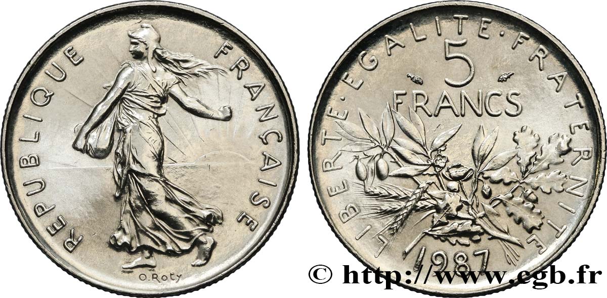 5 francs Semeuse, nickel 1987 Pessac F.341/19 SPL63 