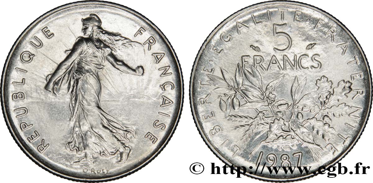 5 francs Semeuse, nickel 1987 Pessac F.341/19 SPL55 