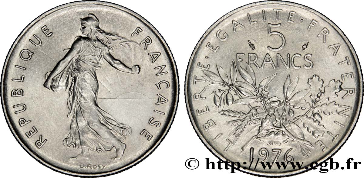 5 francs Semeuse, nickel 1976 Pessac F.341/8 MS63 