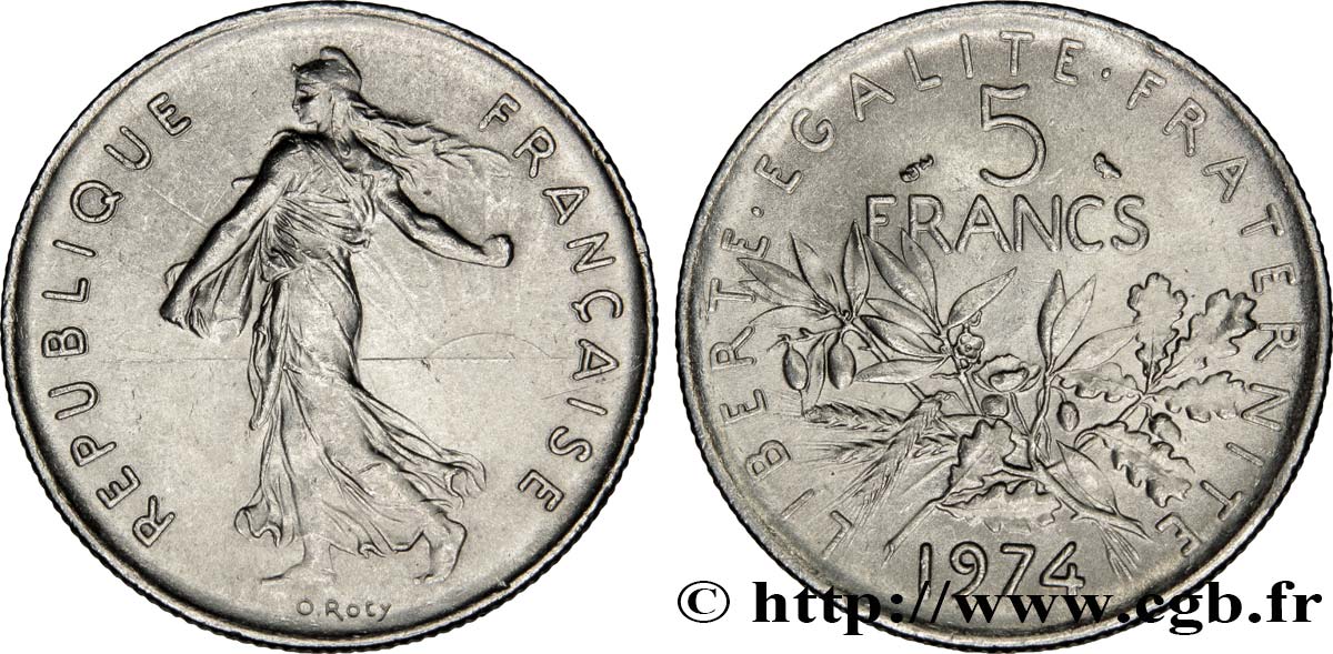 5 francs Semeuse, nickel 1974 Pessac F.341/6 AU58 