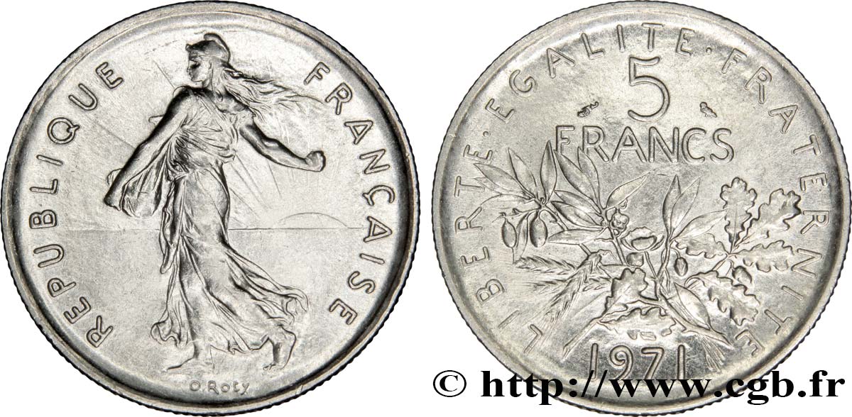 5 francs Semeuse, nickel 1971 Paris F.341/3 EBC60 