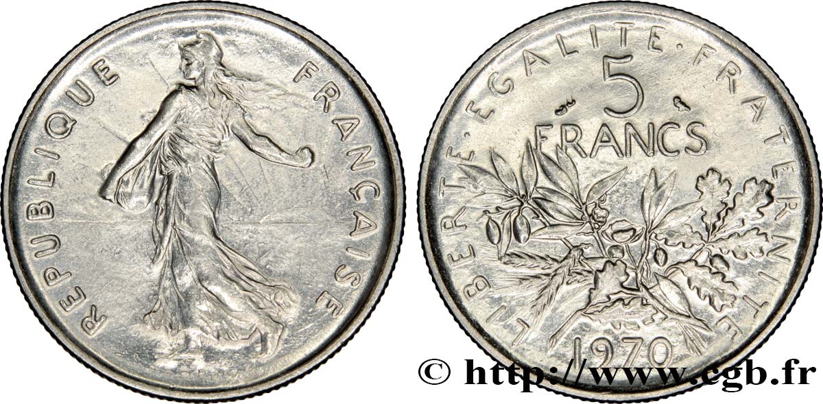 5 francs Semeuse, nickel 1970 Paris F.341/2 MS60 