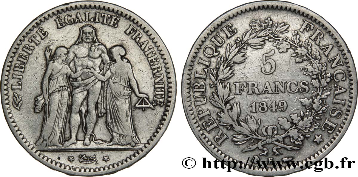 5 francs Hercule, IIe République 1849 Bordeaux F.326/7 BC28 