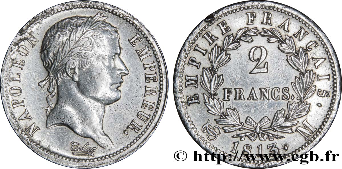 2 francs Napoléon Ier tête laurée, Empire français 1813 Toulouse F.255/60 MBC+ 