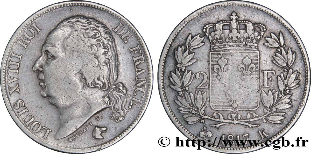 2 francs Louis XVIII 1817 Bordeaux F.257/11 TB30 