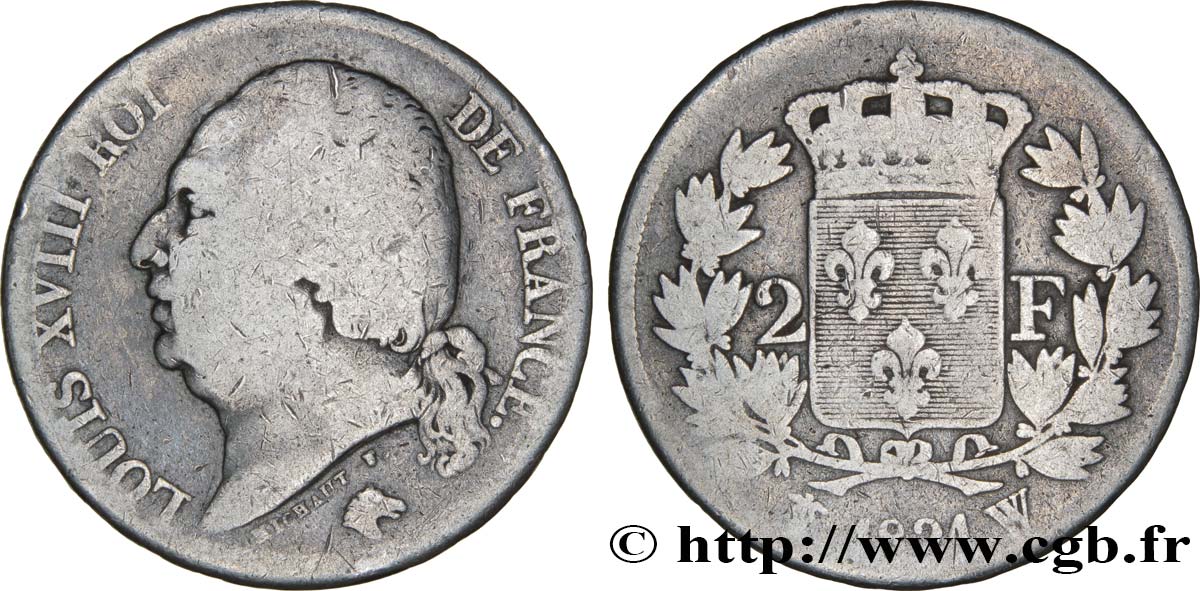 2 francs Louis XVIII 1821 Lille F.257/35 VG10 