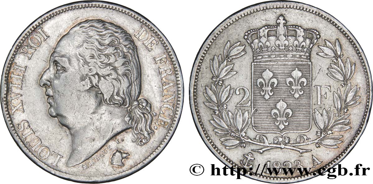 2 francs Louis XVIII 1823 Paris F.257/42 XF45 