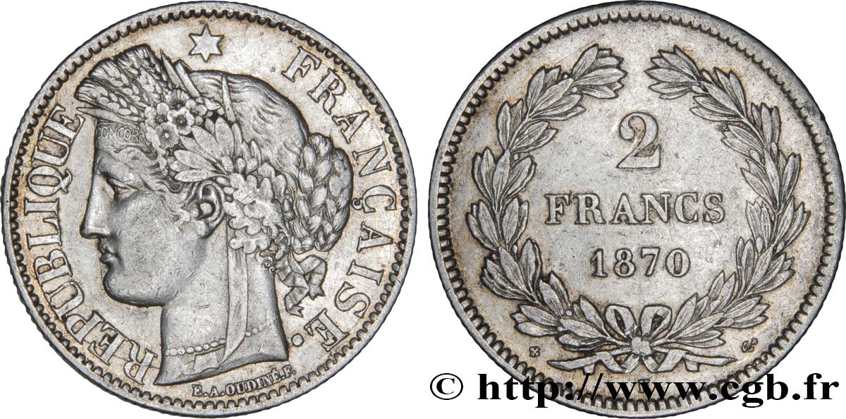 2 francs Cérès, sans légende 1870 Bordeaux F.264/2 SS40 